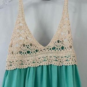 Charming cotton summer dress 👗 with crochet bust.  Size is large but fits S-M